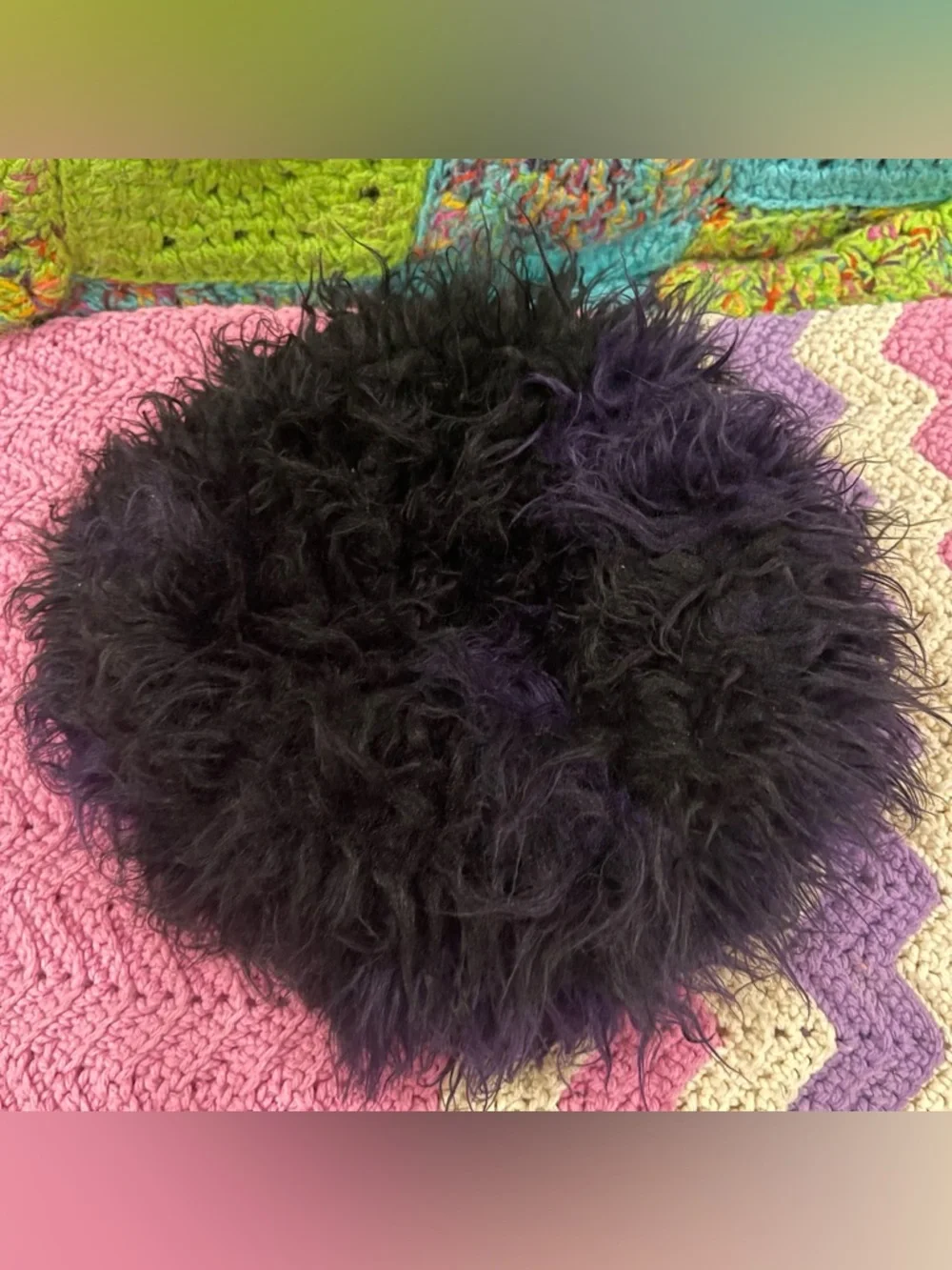 Needles Brand Faux Fur Bucket Hat Sz LG Purple and Black NWOT
